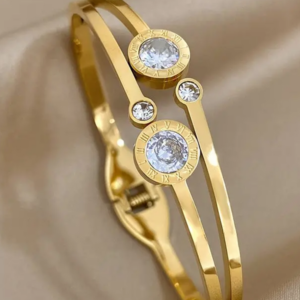 Gold Roman Numeral Diamond Cuff